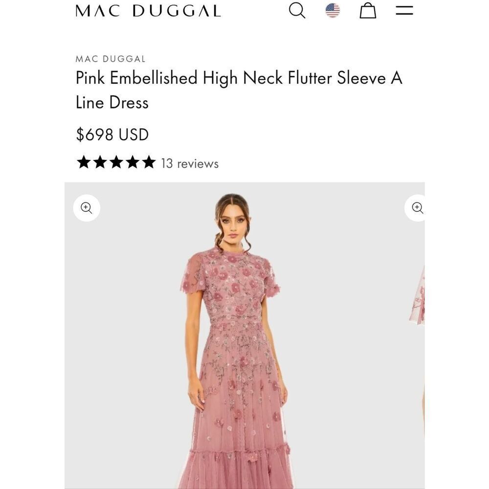MAC DUGGAL 9212 Embellished High Neck Cap Sleeve A Line Dress Pink 12 - Picture 2 of 15